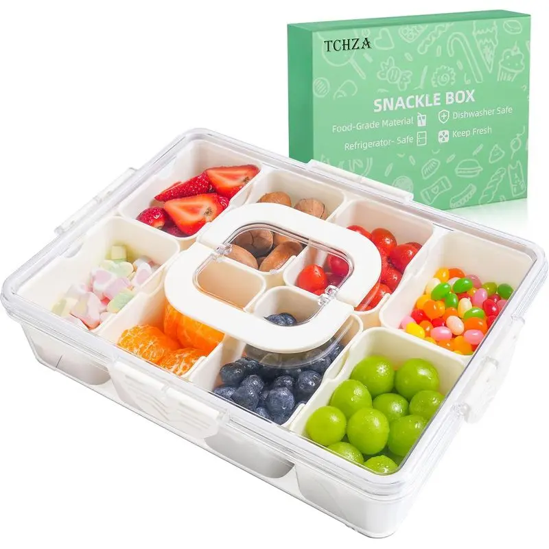 Outdoor activitiesSnackle Box Container Dishwasher Safe Divided Serving Tray with Lid Handle| Charcuterie Board for Portable Snack Platters, Clear Organizer for Fruits Snacks, Perfect for Road Travel