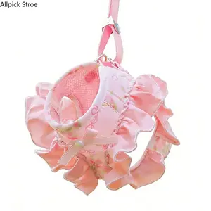 Pet Harness And Leash Set, Dog Vest Harness, Puppy Harness, Snap-On Double-Layer Protection, Polyester Soft Fabric, Comfortable And Breathable Without Being Stuffy, with Cute Bow Cartoon Pattern Design, Pink, Without Battery