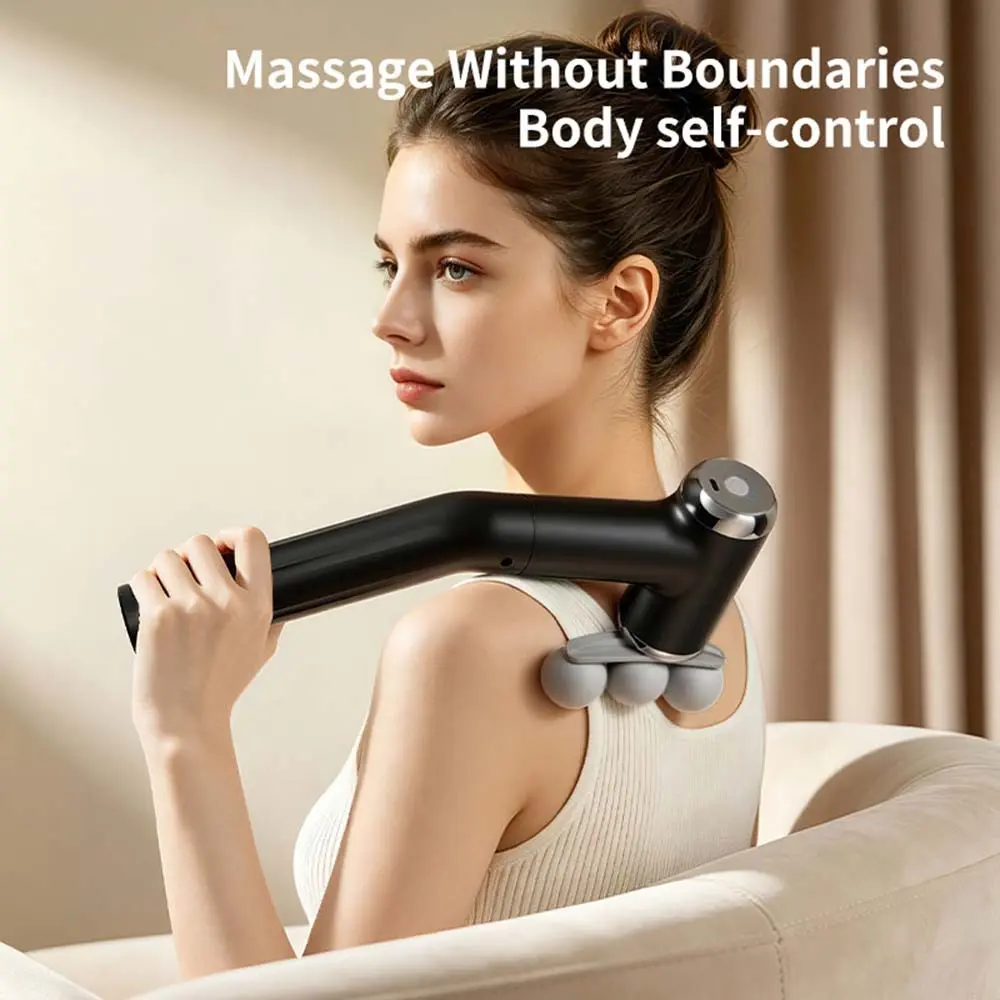 1pc Detachable Long Handle Massage Gun Electric Percussion Body Massager with 9 Heads for Back Shoulder Neck Tissue Muscle Relaxation, Fitness Workout Companion