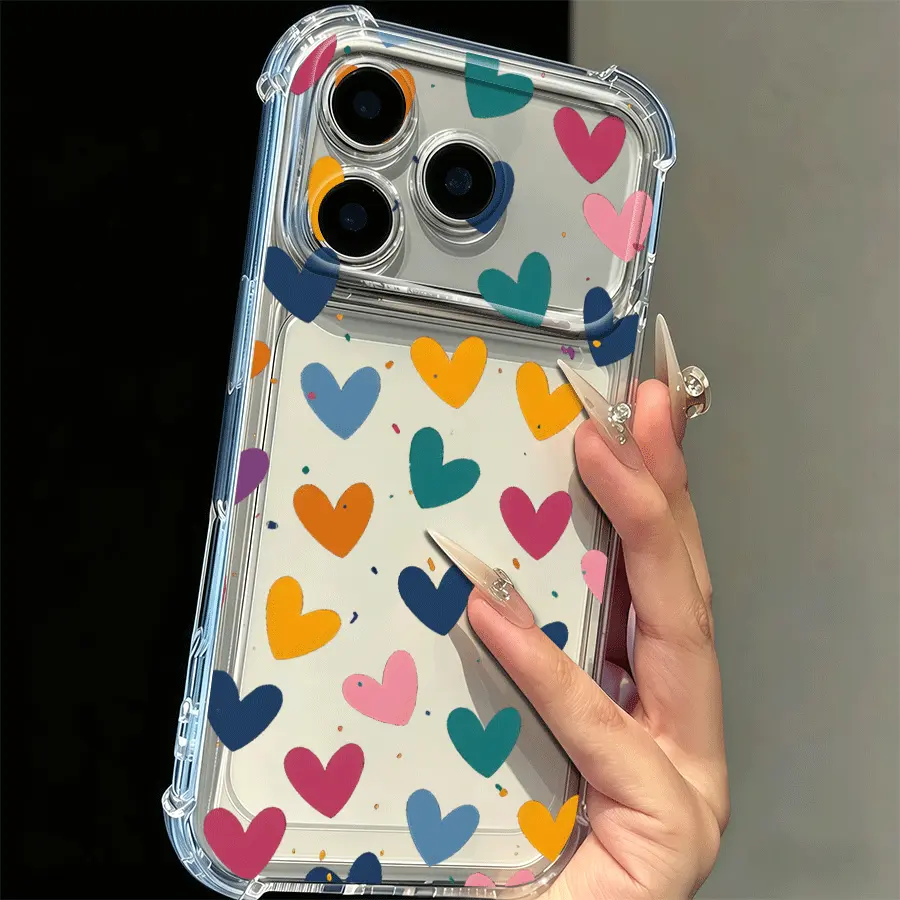 Cute Heart Pattern Phone Case for iPhone 16 Pro Max - Shockproof Soft Transparent  Four-Corner Shockproof  Romantic Love Design for iPhone 17/16 Pro Max 15 Pro 14 13  Valentine's Gift for Girls,back to school,back to school haul