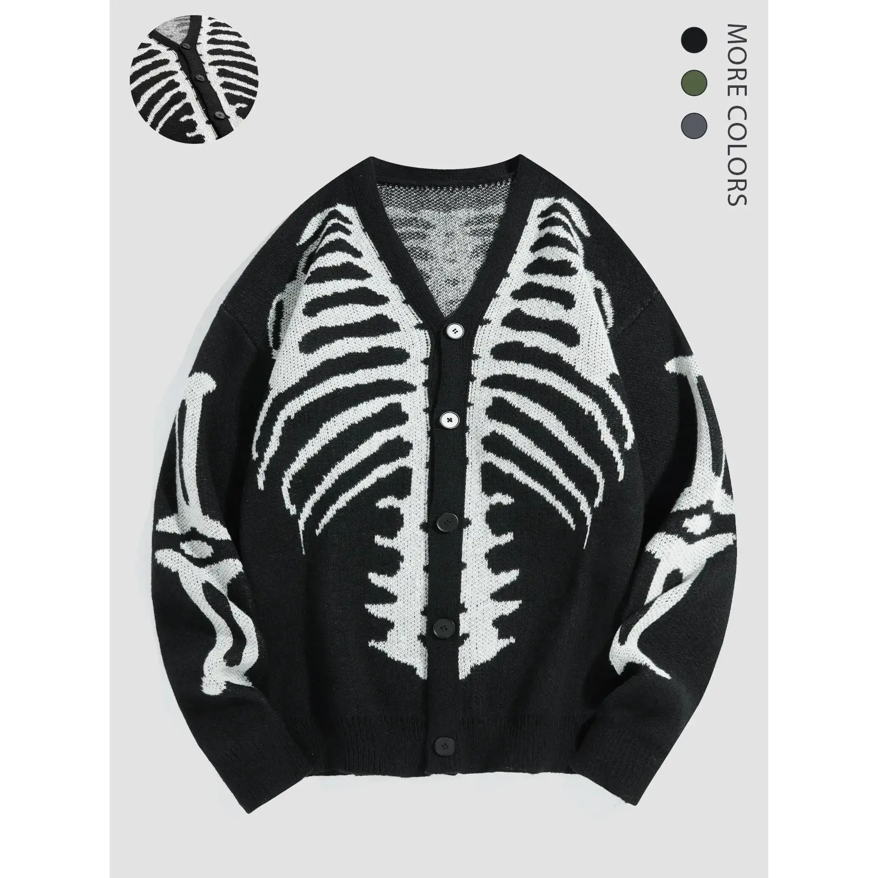 Halloween Outfit Ideas, Men's Halloween Skeleton Print Button Front Cardigan, Regular Fit Casual Drop Shoulder Long Sleeve V Neck Knitwear for Fall & Winter, Men's Knit Clothing for Daily Wear,Halloween Costumes2685