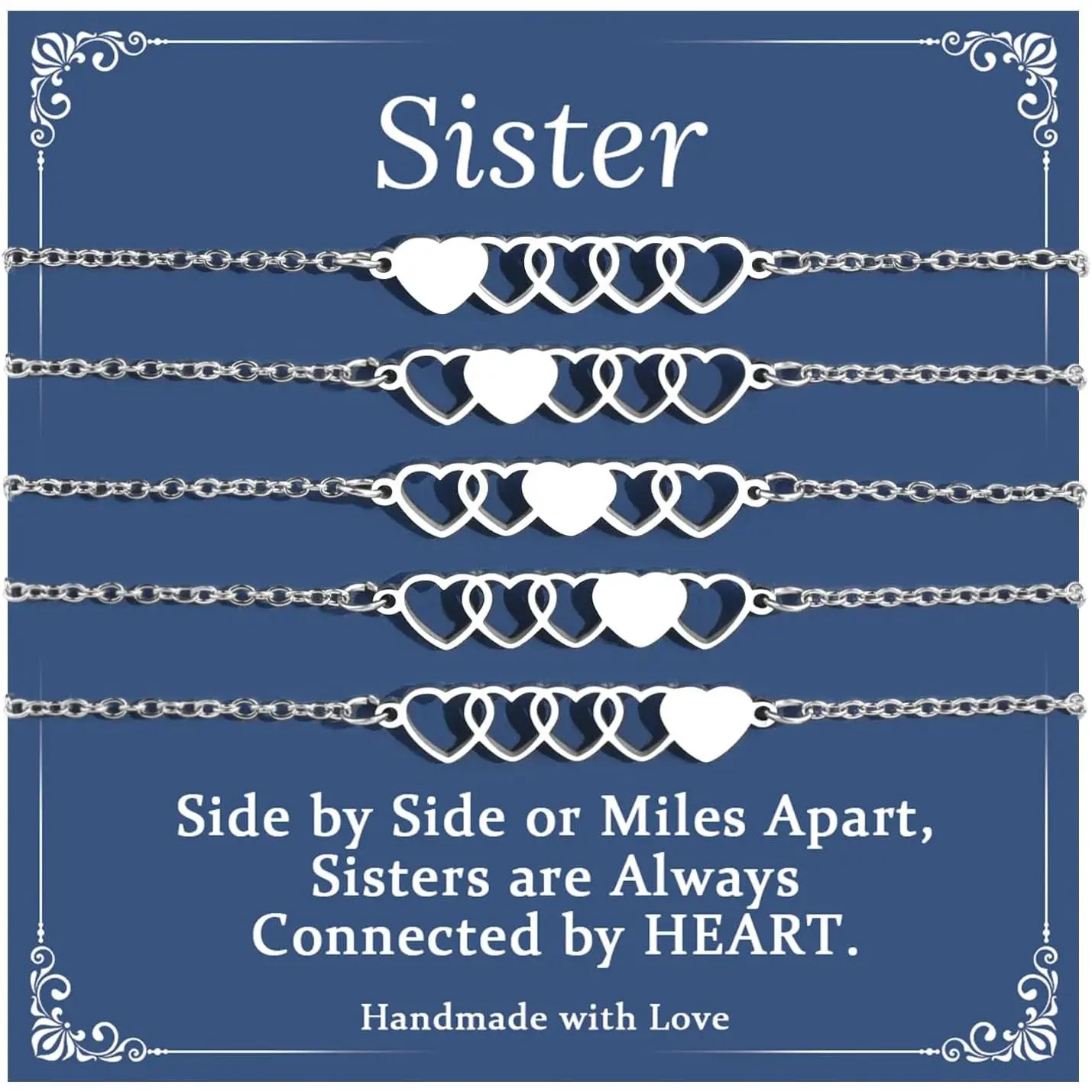 2/3/4/5 PCS Sister Bracelet Heart Matching Friendship Distance   Bracelets for Women BFF Bestie Daughter Niece Birthday Gifts