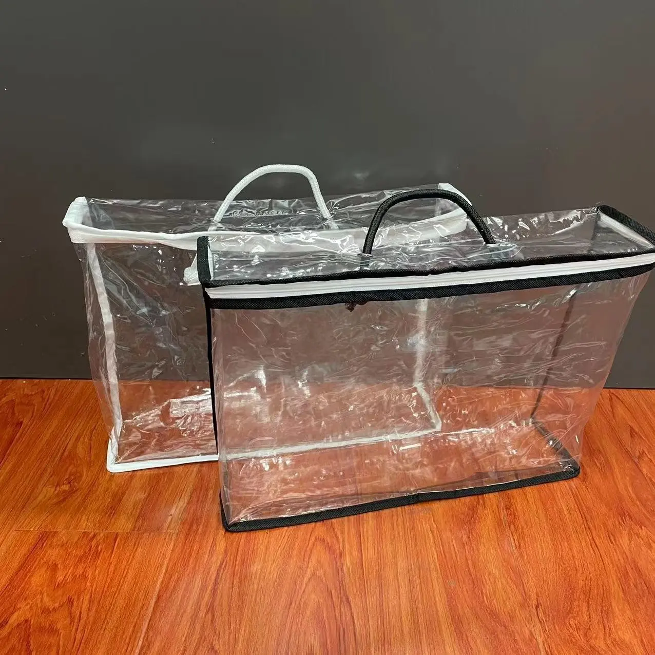 2 Pcs PVC Pillow Storage Bags – Transparent zippered carrying bags for pillows, bedding and blankets. Durable PVC organizer with handles, ideal for home storage, travel, and bedding packaging.