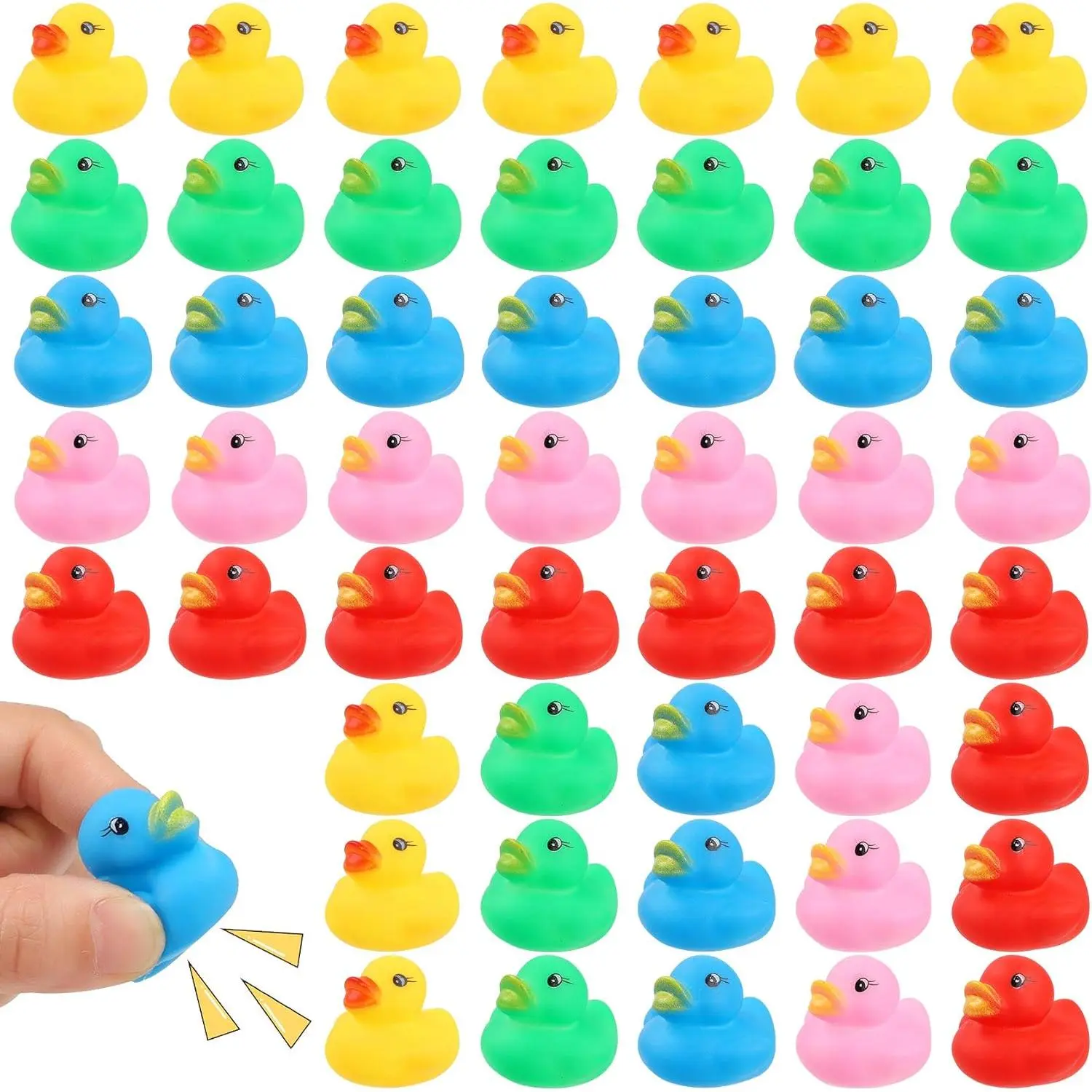 50-Piece Bulk Pack Floating Rubber Ducks, Multicolor Mini Baby Bath Toys, Shower Birthday Party Favors Gifts (5 Colors)