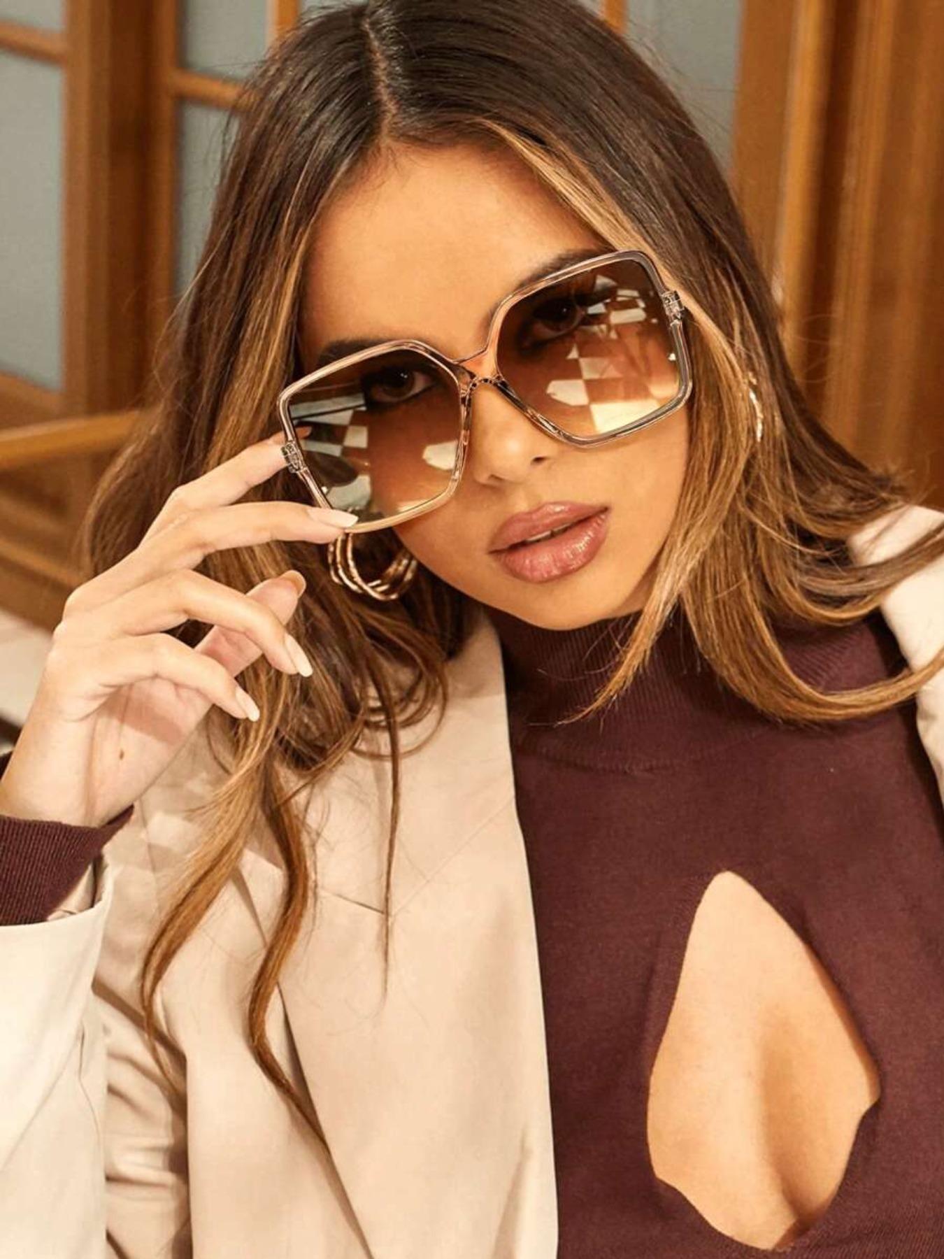 Women's Ombre Tinted Lens Large Frame Sunglasses, Trendy Casual Sunglasses for Everyday Use, Fashion Accessories for Outdoor Activities, Trendy Styling Sunglasses