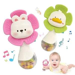 Food Grade Silicone Teether Rattle Set - Bunny & Duck Shaped Baby Sensory Chew Items, Soft Teething Relief Anti-Bite Grasping Playthings, Montessori Early Learning Essentials for Newborn Infants