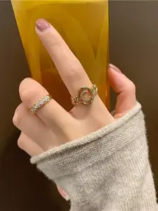 2pcs Vintage C Letter Ring Set, Adjustable Open Band, Twist Design Stackable Rings, Elegant Daily Wear, Perfect for Commute or Dates