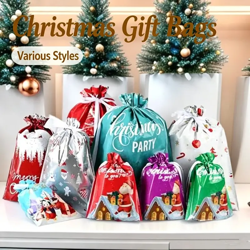 Christmas Santa Drawstring Gift Bag, Christmas Candy Bag, Party Favor Bags, Goodie Bags, Holiday Gift Wrap, Festive Packaging, Perfect for Gifts and Treats