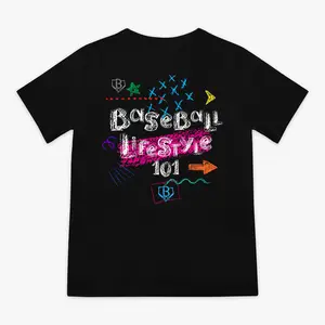 Baseball Lifestyle 101 Chalkboard Graffiti Graphic T-Shirt, Vintage 90s Sports Streetwear Crew Neck Cotton Tshirt for Men Women
