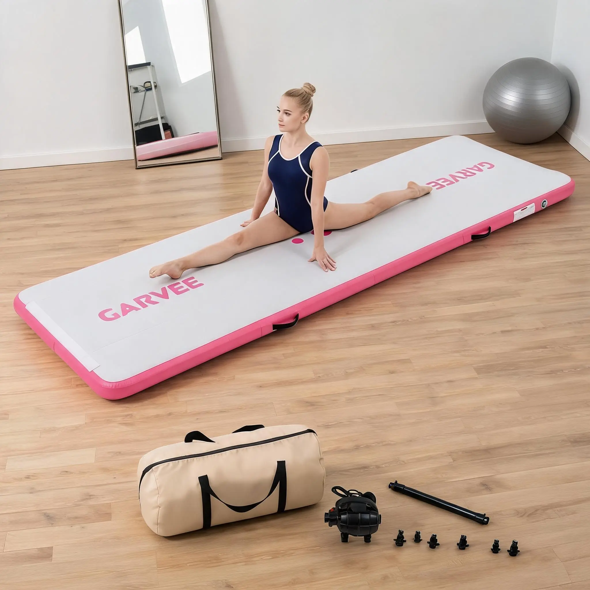4 Inch Thick Inflatable Gymnastics Air Mat, Heavy-Duty Airtrack Tumble Track for Kids & Adults, Complete with Electric Air Pump, Versatile Training Mat for Yoga Cheerleading Parkour Beach Water Use, Blue