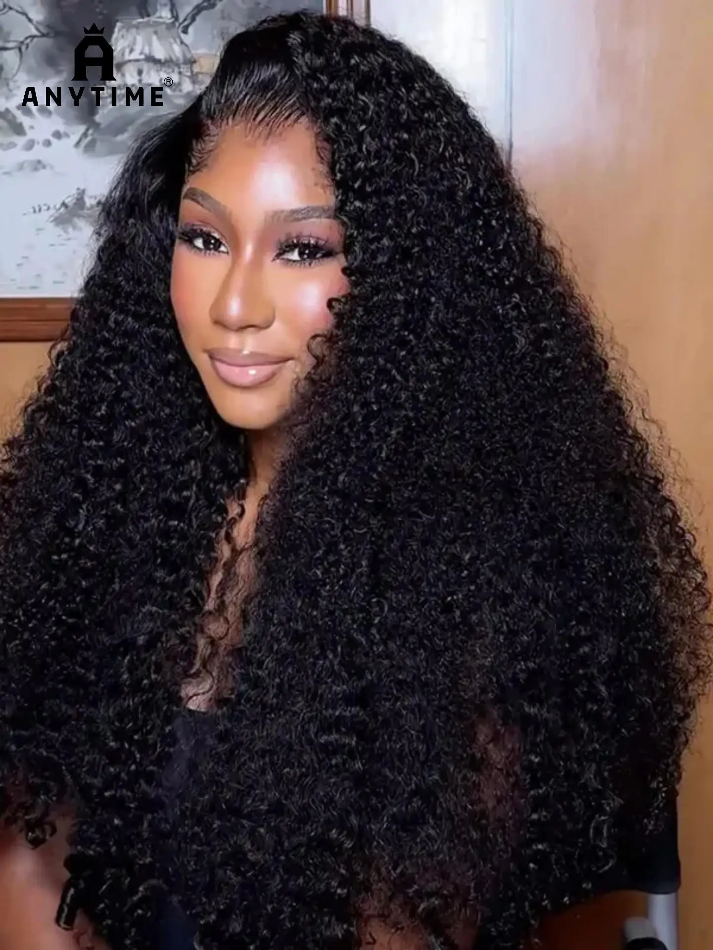 Anytime Wigs Curly Human Hair Wig, 4x4 Front Lace, 16-22 Inches, 280% Density, Jerry Curl, Natural, Suitable for Beginners