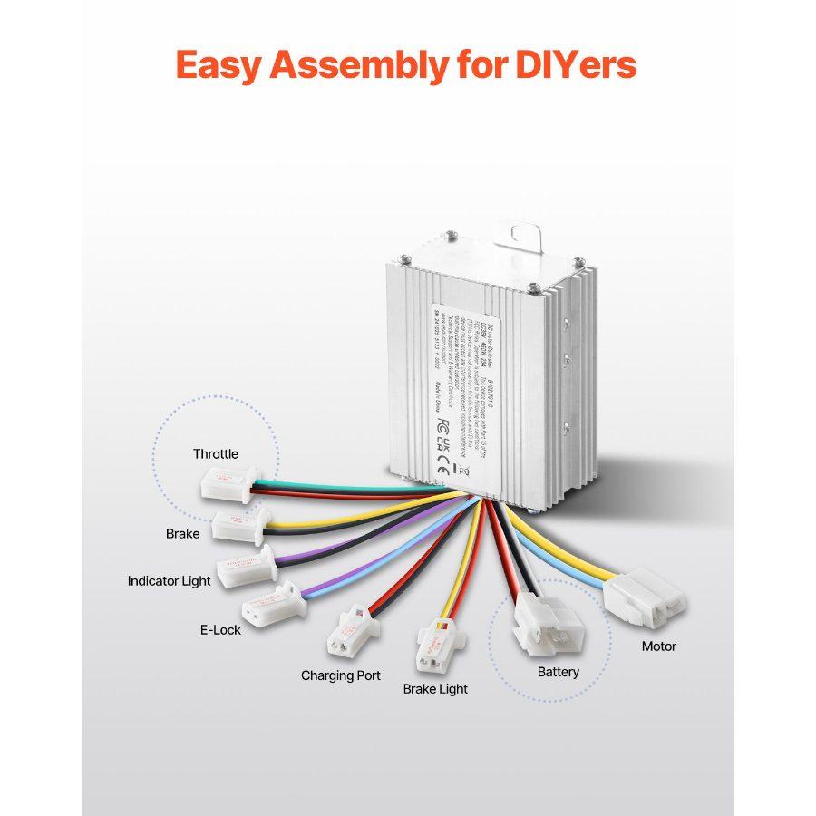 VEVOR 450W Electric Brushed DC Motor Kit - 36V 3000rpm Motor with Upgraded Speed Controller and Twistgrip Throttle Kit for Go Karts E-Bike Motorcycle Scooter