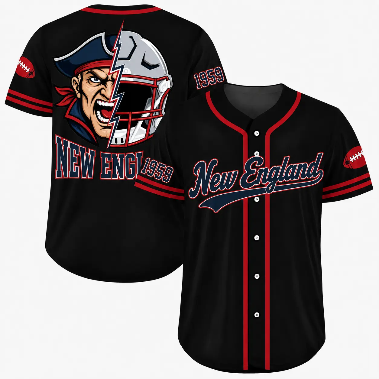 Football Style Baseball Jersey, Lightweight Button Up Sports Shirt for Men & Women, Stadium Ready Casual Outfit