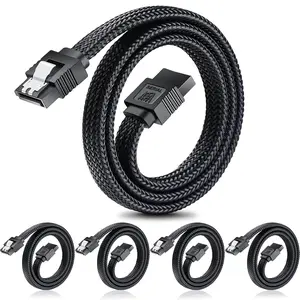 SATA III Cable 6Gbps Straight HDD SDD Data Cable, SATA 3.0 Nylon Braided with Locking Latch for HDD, SSD, CD Driver, CD Writer(20 Inch, Black,5 Pack)