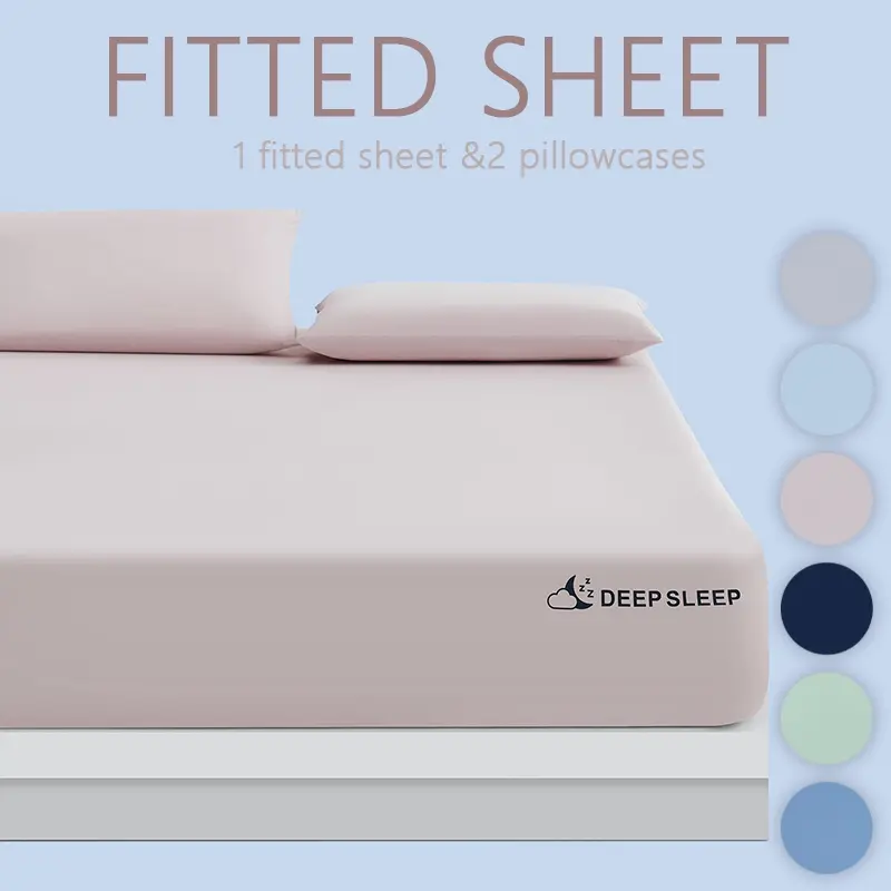 Cooling Breathable Fitted Sheet Set with Pillowcases, 360° All-Round Elastic Fit, No Slip No Shift Design, Silky Smooth Summer Bed Linen for Hot Weather, Cooling Sheets Set