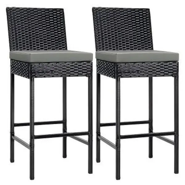 Brown Outdoor Wicker Rattan Bar Stools Set of 4 - 30" Counter Height Patio Chairs with Back, Footrest, Seat Cushions, Metal Frame, 400 lbs Capacity, Assembly Required for Balcony, Poolside,dorm essentials,home decor