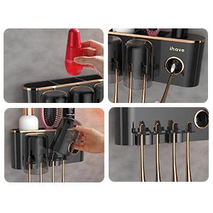 Toothbrush Holders Bathroom Accessories with Toothpaste Dispenser, 2 Cups Toothbrush Holder Wall Mounted Bathroom Decor