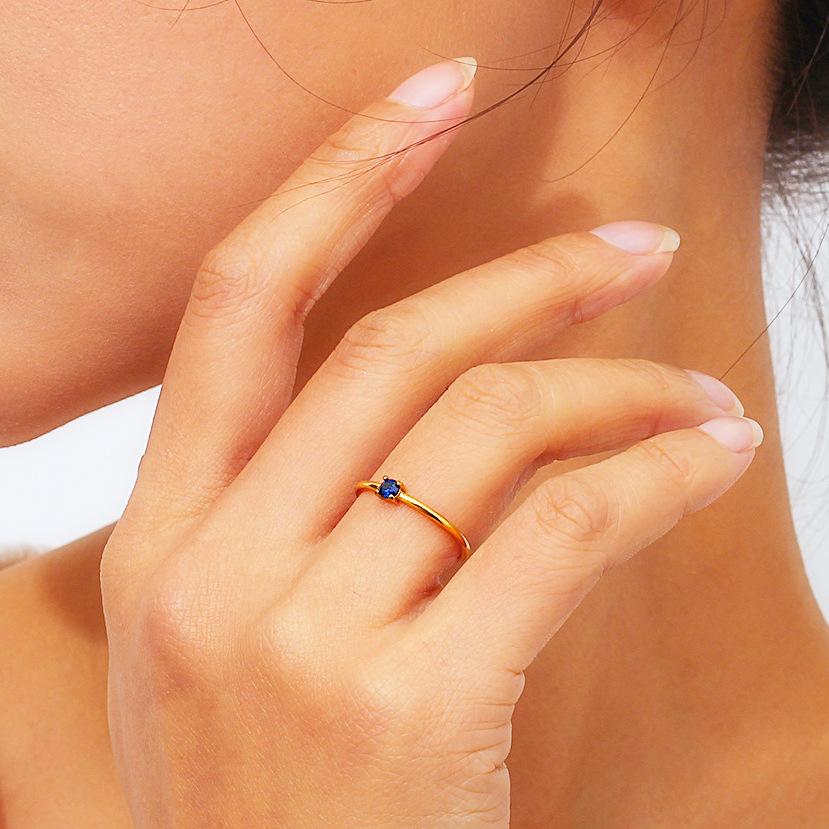 Birthstone Rings for Women Non Tarnish Golden Stackable Rings Dainty Round CZ Pinky Plain Band Ring Personalized Jewelry Gift for Birthday Size 6-9