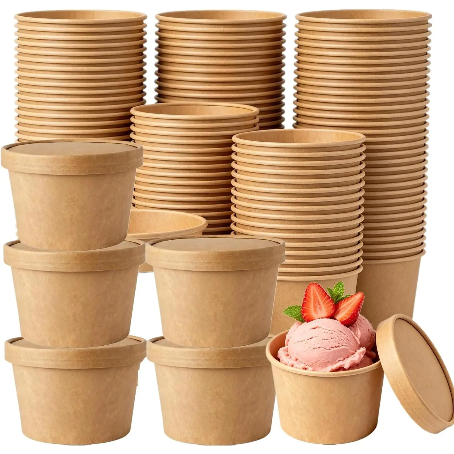 75 Pack 8oz Paper Soup Containers with , To Go Hot Cold Soup Container, Stackable Dessert Cups for Ice Cream, Microwavable and Freezer Safe