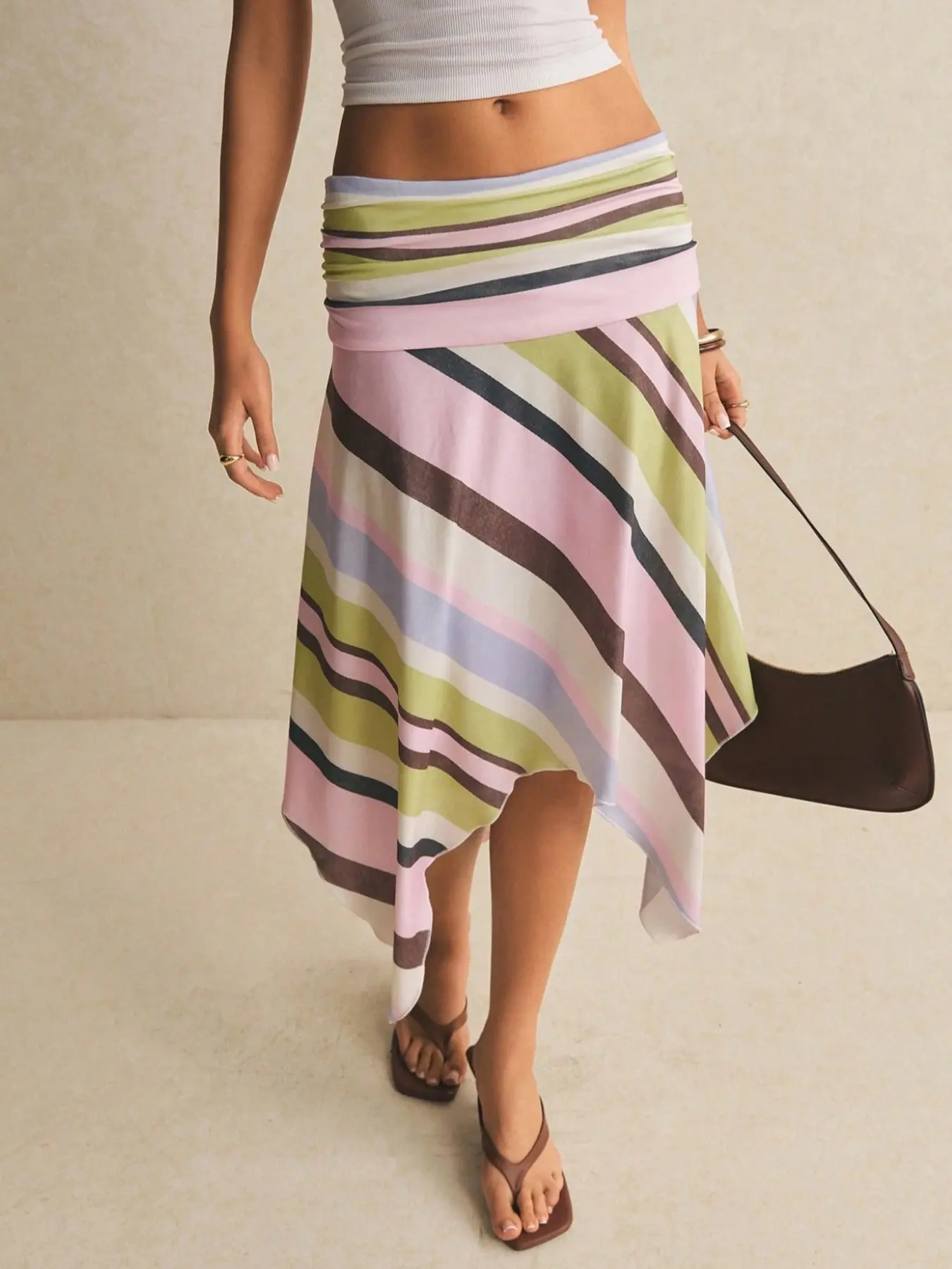 Women's Casual Striped Vacation Stripe Asymmetrical Hem Dress, Beachwear, Festival Wear, Elegant Style, Perfect for Relaxing Days
