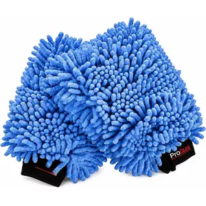 Microfiber  Wash Mitt 2 Pack, Chenille Scratch-Free Wash Gloves, Ultra Soft, Highly Absorbent, 7.1" x 10.2", Lint-Free,  Auto Cleaning Mitt (Blue)