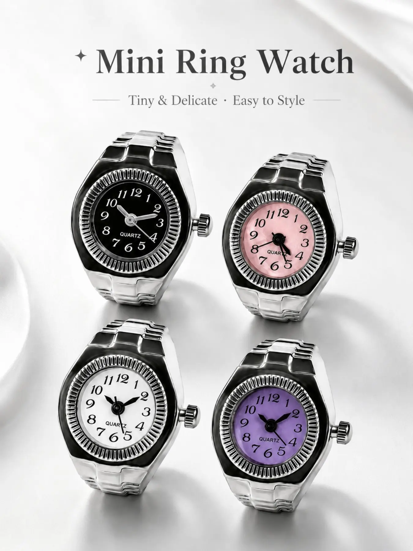Women's Mini Ring Watch, Metal Chain Quartz Band, Casual Round Dial, Arabic Numerals, Four Color Options, Fashionable Daily Gift