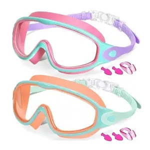 Swimming Goggles 2-Pack, Anti-Fog Wide-View Design with Earplugs – Soft Silicone Swim Glasses for Boys & Girls, Diving Goggles, Swimming Accessories