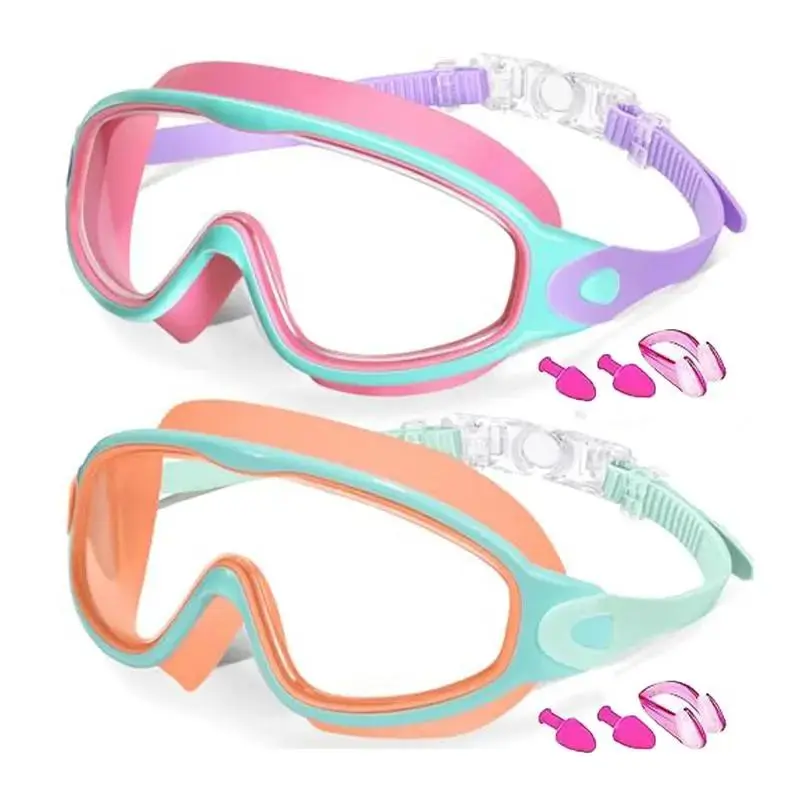 Swimming Goggles 2-Pack, Anti-Fog Wide-View Design with Earplugs – Soft Silicone Swim Glasses for Boys & Girls, Diving Goggles, Swimming Accessories