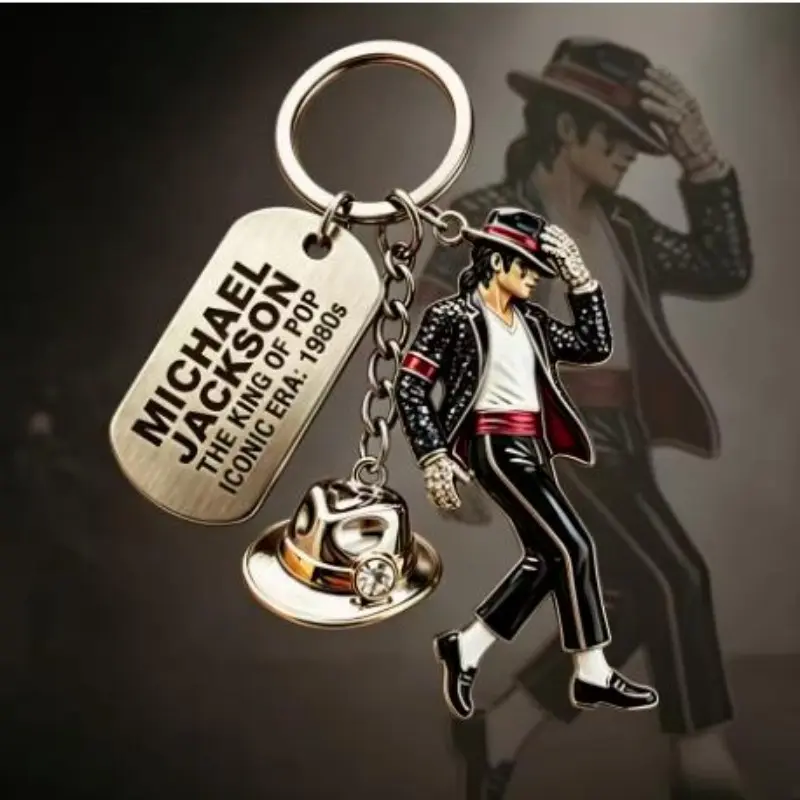 Michael Jackson Keychain, Elvis Presley Keyring, Classic Dance King Pendant, Fashion Singer Keychain, Unisex Creative Gift