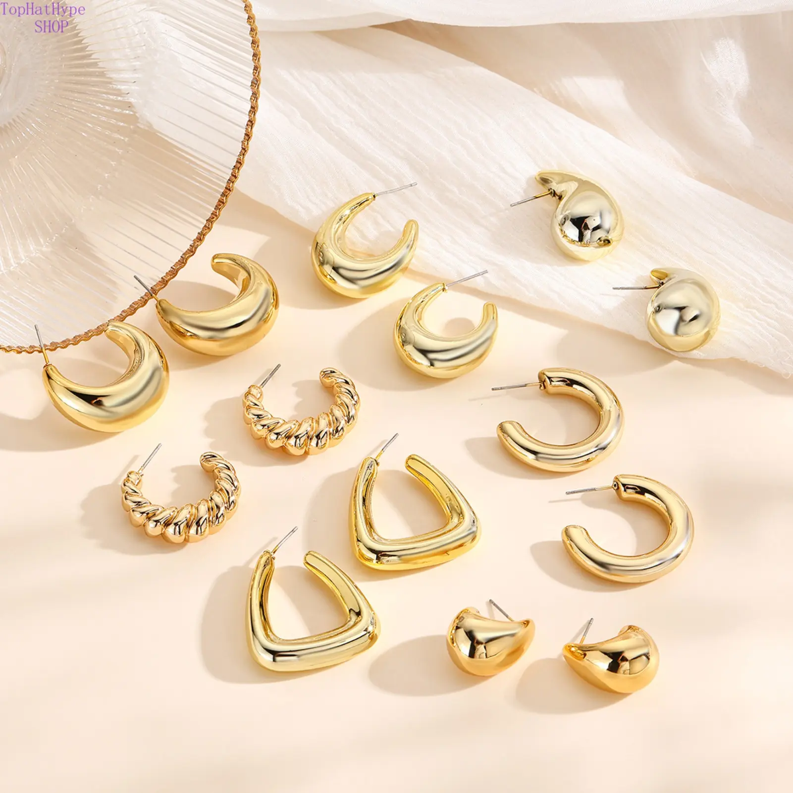 Women's Cute Minimal Acrylic Drop & Smooth Geometric Plastic Stud Earring Set, Dainty Gold-Colored Jewelry Set for Casual Outfits & Daily Party Styling, Gold-Colored Jewelry Sets