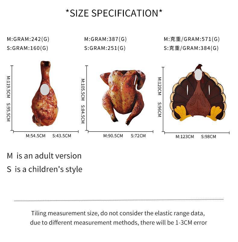 Women Men Bos Girls Halloween Roasted Turkey Cosplay Costume Funny Food Disguise Clothes Thanksgiving Performance Party Outfi