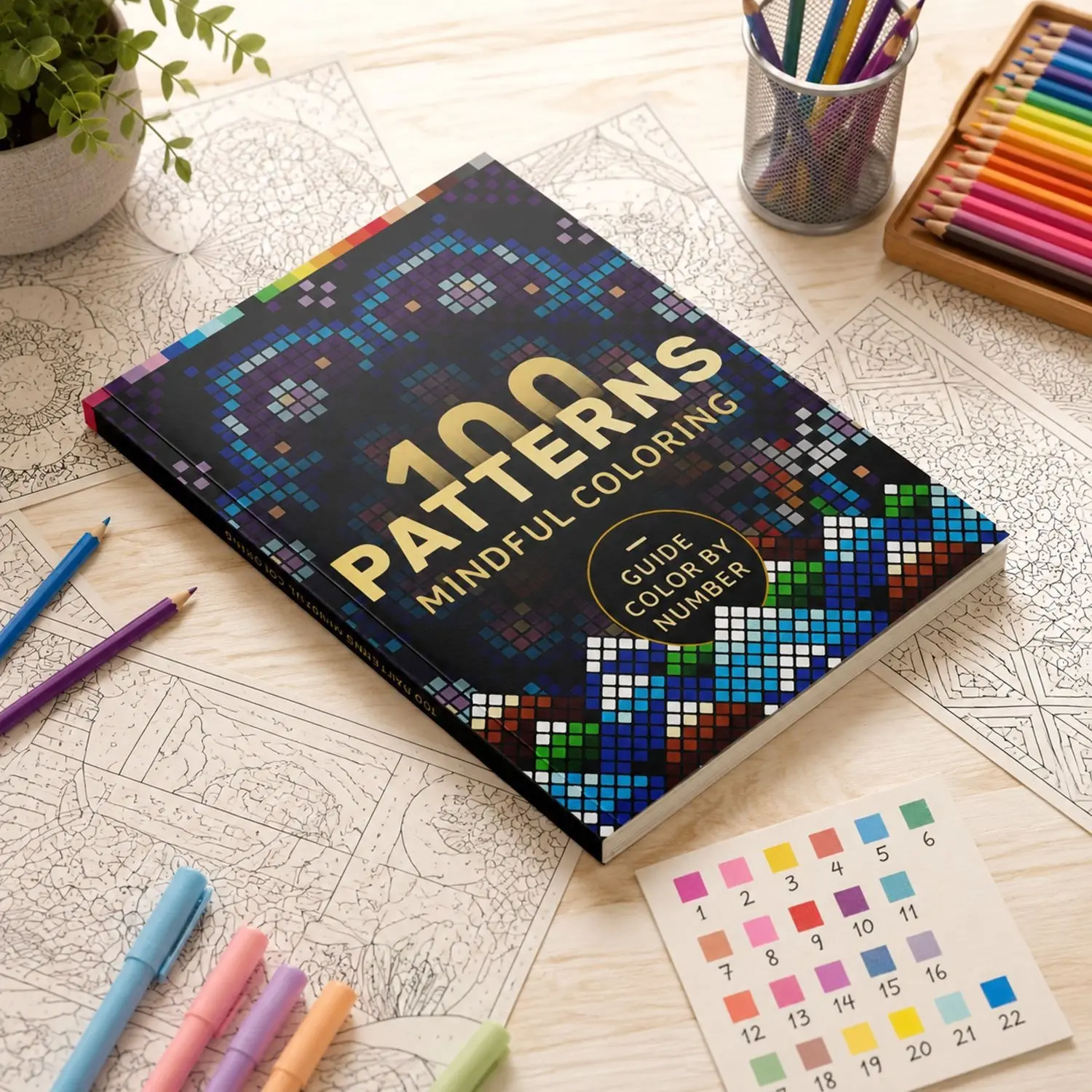100 Patterns Mindful Coloring Book, Meditation Coloring Practice, Stress Relief Art Activity, Adult Relaxation Workbook, Creative Fun