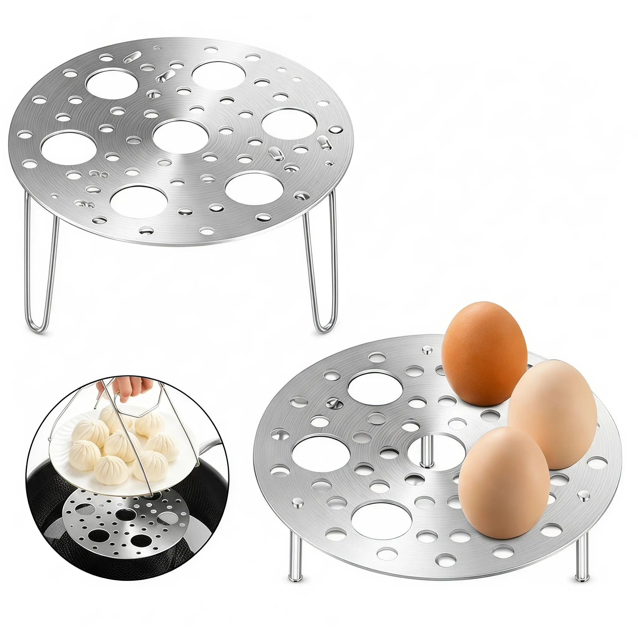 Stainless Steel Heat-resistant Steamer Rack with Foldable Stand for Eggs Vegetables Seafood Multipurpose Pot Steaming Tray Insert for Rice Cookers and Kitchen Cooking-YY1