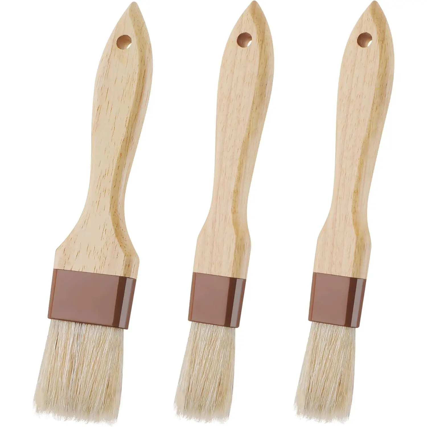 3 Pcs Pastry Brush, Natural Bristle Basting Brush, Cooking Brush, Food Brush, Butter Brush, Baster Brush, BBQ Brushes for Sauce, Kitchen Baking Brushes for Oil, Grilling, Marinade