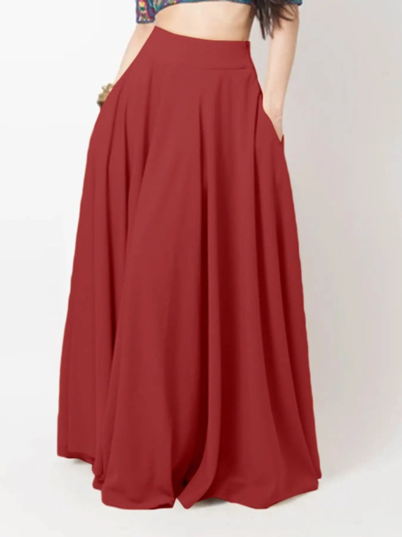 New Women's Solid High-Waist Maxi Skirt, Back Zip Design, Side Pockets, Flared Hem, Elegant Chic Minimalist Fashion, All Seasons, Loose Fit, Loose Feeling Skirt, Maxiskirt, High Waisted Skirt