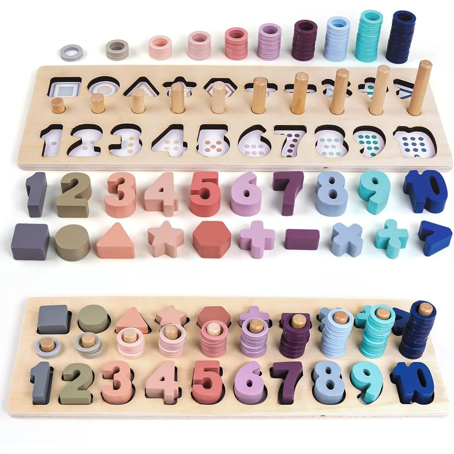 Counting Shape Stacker Wooden Count Sort Stacking Tower with Wood Colorful Number Shape Math Blocks for Kids Preschool Educational Toddlers Toy