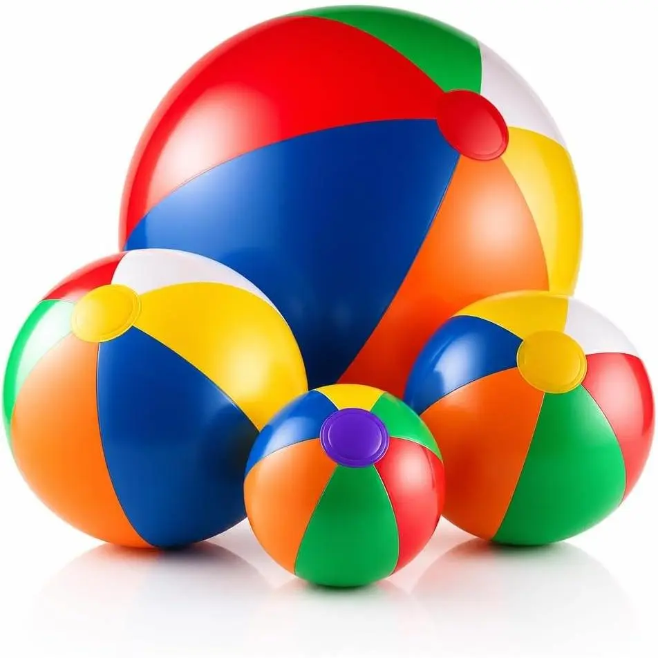 4-pcs Assorted Sizes Inflatable Beach Balls - Small & Large Rainbow Beach Balls For Kids In 6", 12", 16", 24" Sizes - Colorful Blow Up Pool Toys For Beach Games, Summer Party Decoration & Outdoor Fun