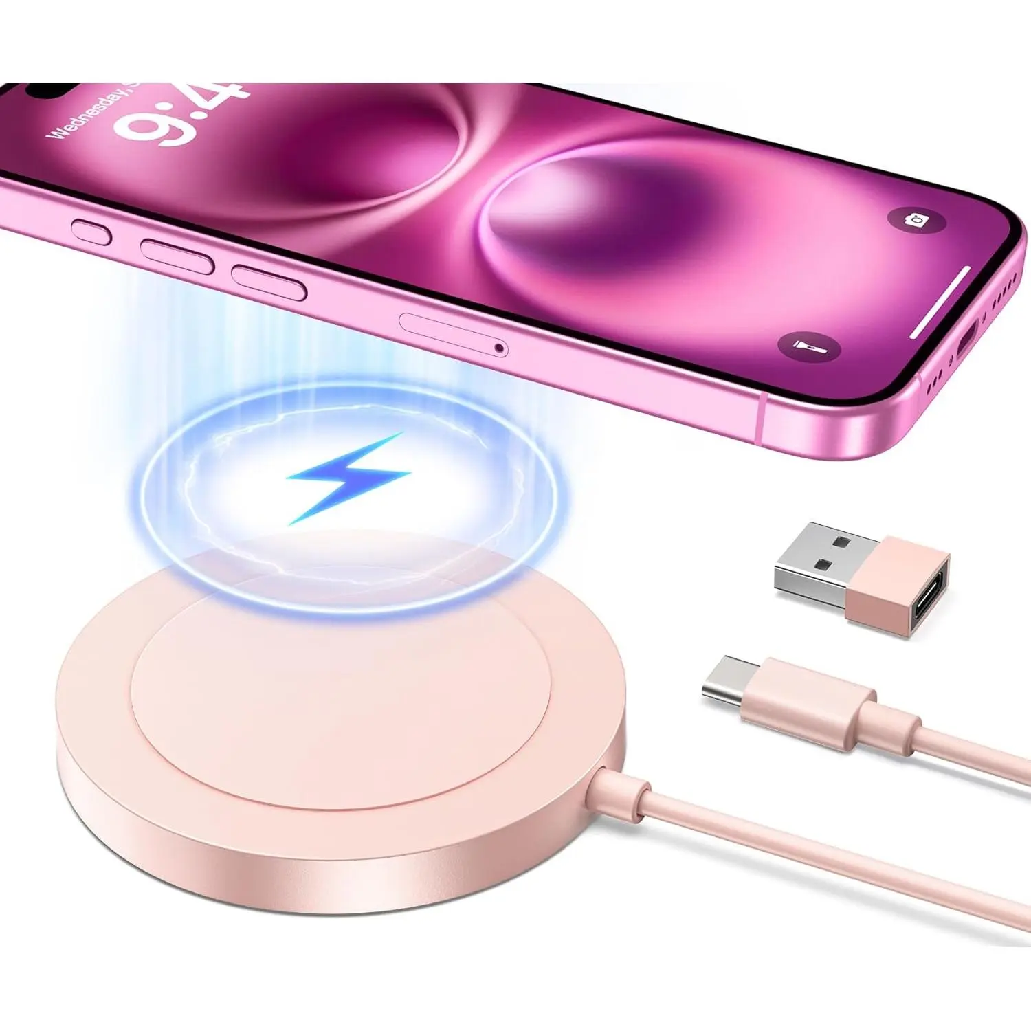 Magnetic Wireless Cellphone Charger Pad, Mag-Safe Electronic Dock for iPhone, Fast Mobile Charging Accessory for Home & Office