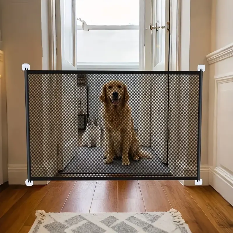 No Drill Mesh Dog Gate, Retractable Pet Safety Barrier, Indoor Home Doorway Puppy Isolation Fence, Easy Install Portable Baby & Pet Separation Gate