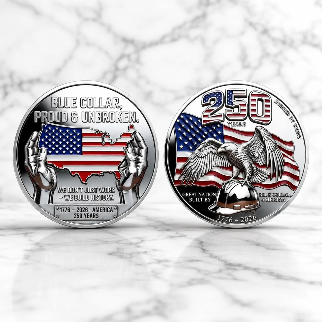 1776-2026 Us 250th Anniversary Blue Collar Worker Medal, Eagle Flag Dual-Sided Collectible Gift, Perfect for Anniversary Celebrations