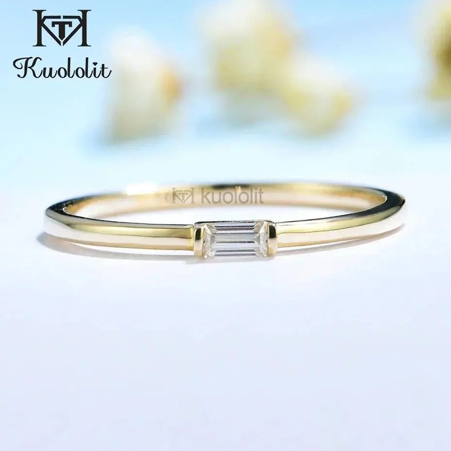 Kuololit 585 14K 10K Yellow Gold Moissanite Ring for Women Emerald Cut Solitaire Engagement Luxury Jewelry for Christmas Gift