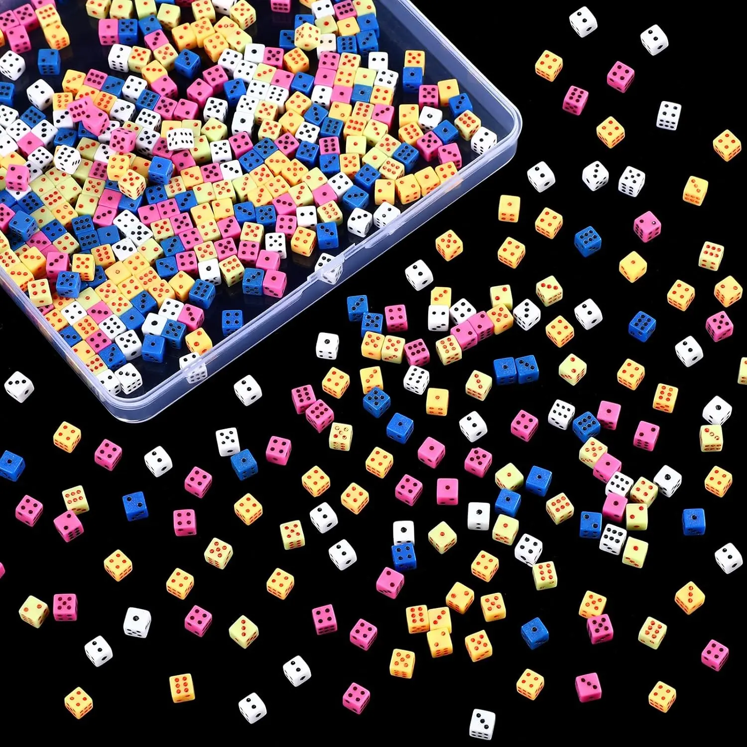 500 Pieces 5mm 6 Sided Mini Dice with Portable Plastic Box Bulk Tiny Colored Dice for Casino Night Parties Board Games Elementary Math Learning Multicolored 1