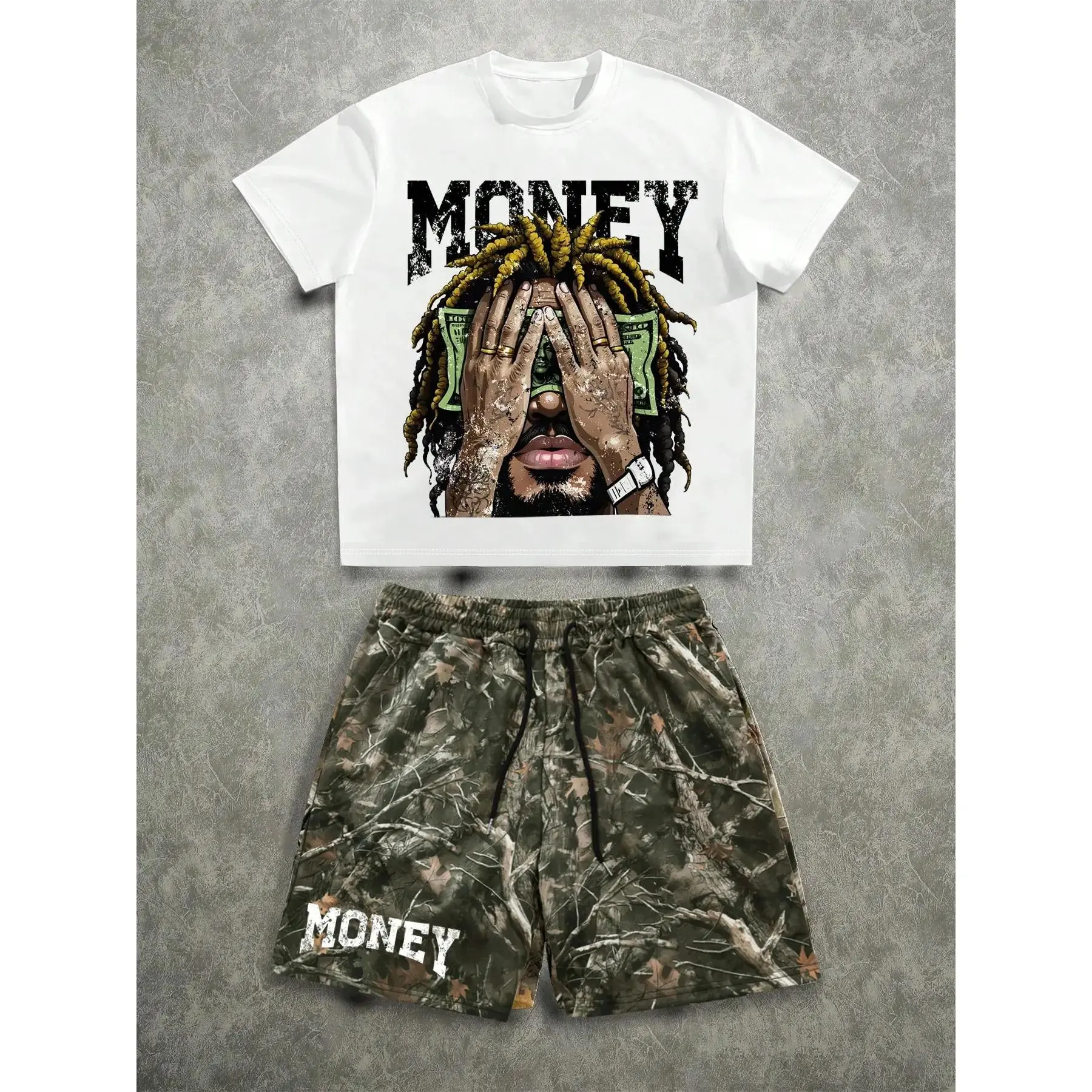 Two-piece Set Men's Regular Fit Camo Print Graphic Tee & Shorts, Casual Short Sleeve T-shirt & Shorts, Men's Summer Clothes, Matching Shorts Set, Menswear, Tops Shorts Set, Casual Outfit Set, Casual Clothing Set
