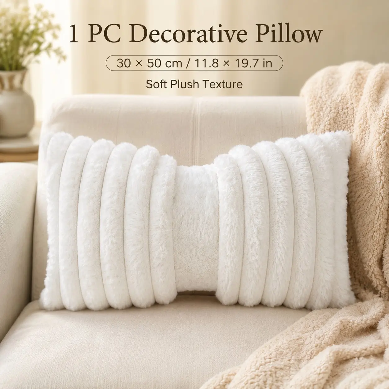 Plush Bowknot Decorative Pillow, Soft Comfortable Lumbar Cushion, Waist Back Cushion, Back Cushion, Bolster Cushion, Soft Cushions, Polyester Fiber Cushion, 30cm X 50cm (15.7in), Ideal for Home Decoration