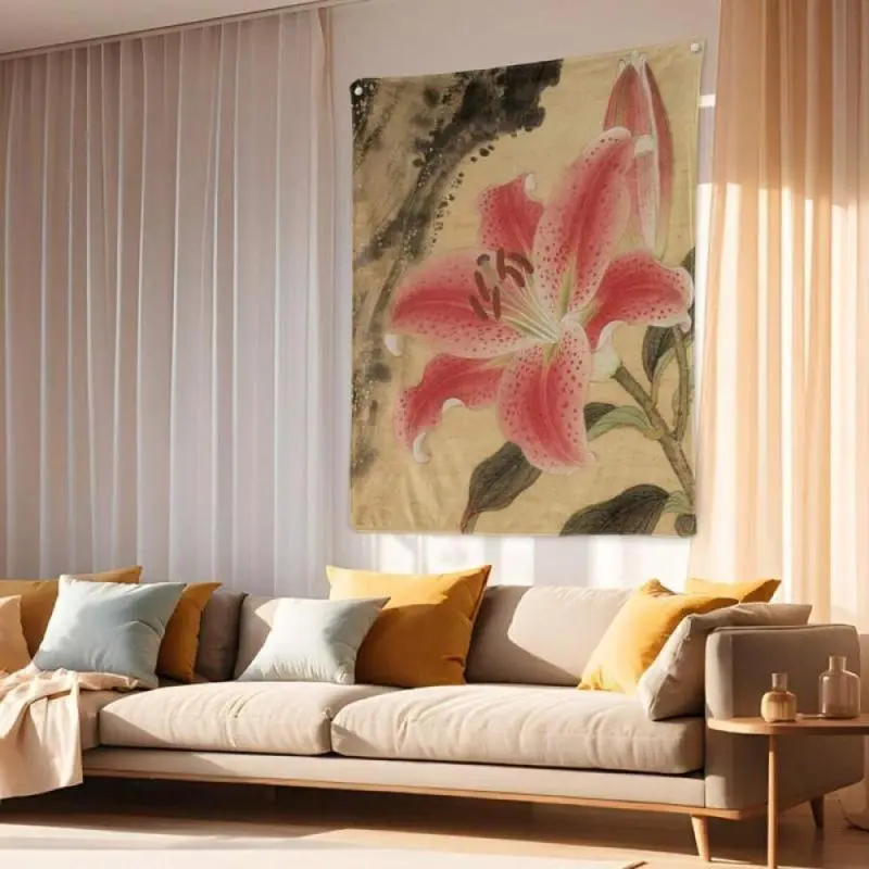 Lily Plant Tapestry - Lightweight, Warm, Silky Vitality-Symbolizing Decorative Art Print, Girly Room Accessories, Aesthetic Room Decor, Girl Bedroom Gift Accessory