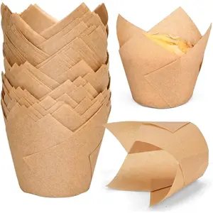 100pcs Extra Large Size Tulip Cupcake Liners for Baking Cups, Food Grade Parchment Paper Large Muffin Liners Holders, Greaseproof Cup cake Wrappers for Party, Christmas (Natural)