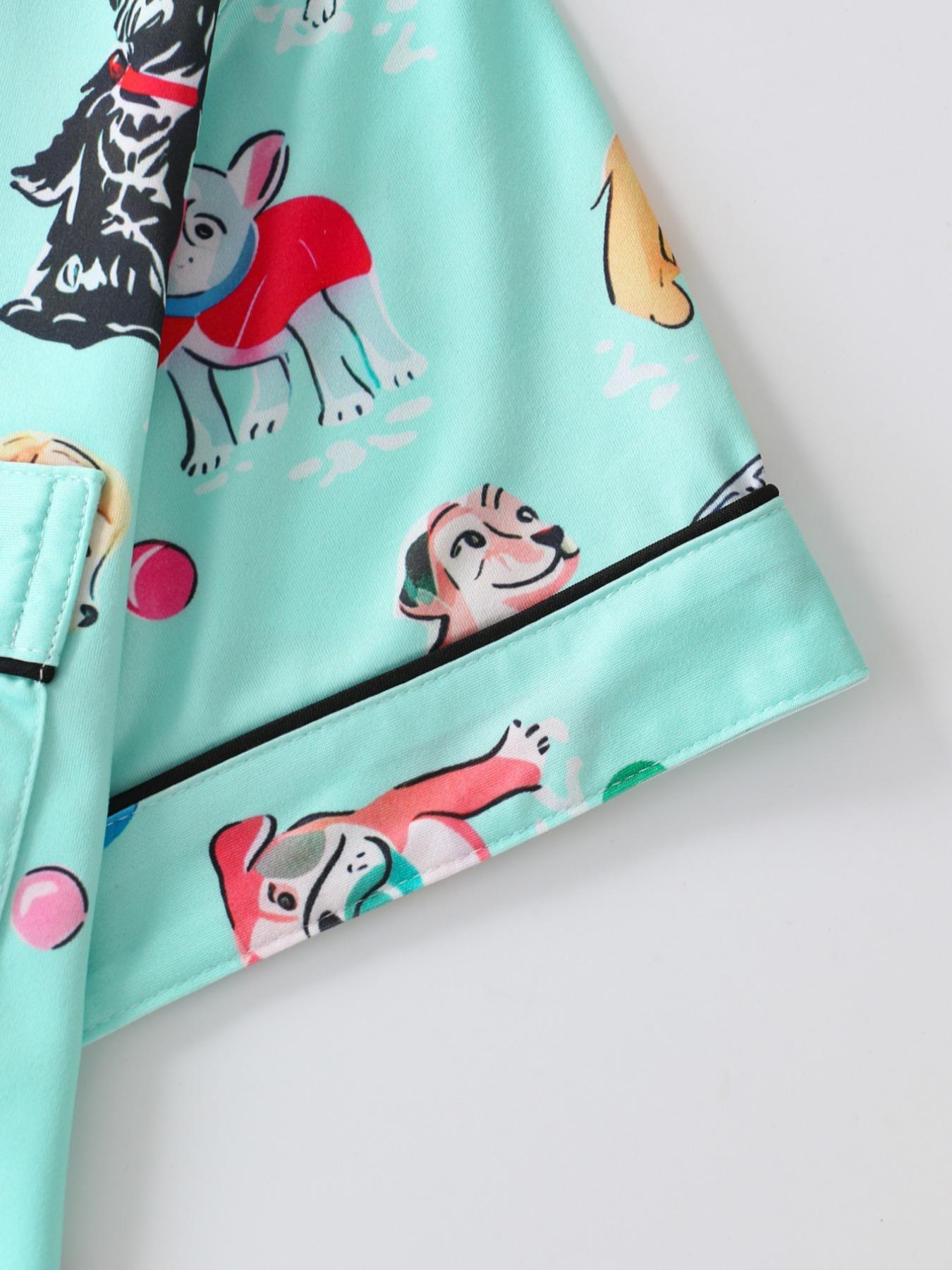 Women's Dog Print Top & Shorts Pajama Two-piece Set, Casual Comfy Short Sleeve Top & Shorts Pajama Set, Ladies Sleepwear for All Seasons, Loungewear, Womenswear, Sleep Pajamas Shorts, Cozy Loungewear