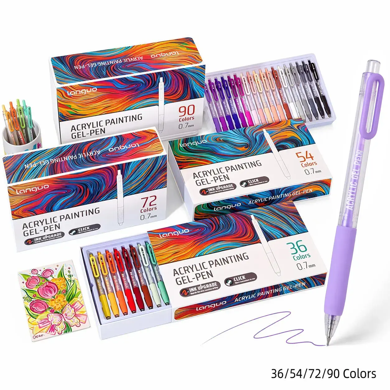 36/54/72/90-Color Acrylic Gel Pen Set, Retractable 0.7 mm Tip Rich-Color, Large-Capacity Ink Pens, Art Supplies for Diary, Cards, DIY Coloring and Doodling, Stackable Clip Gel Pens #GLOBAL PICKS