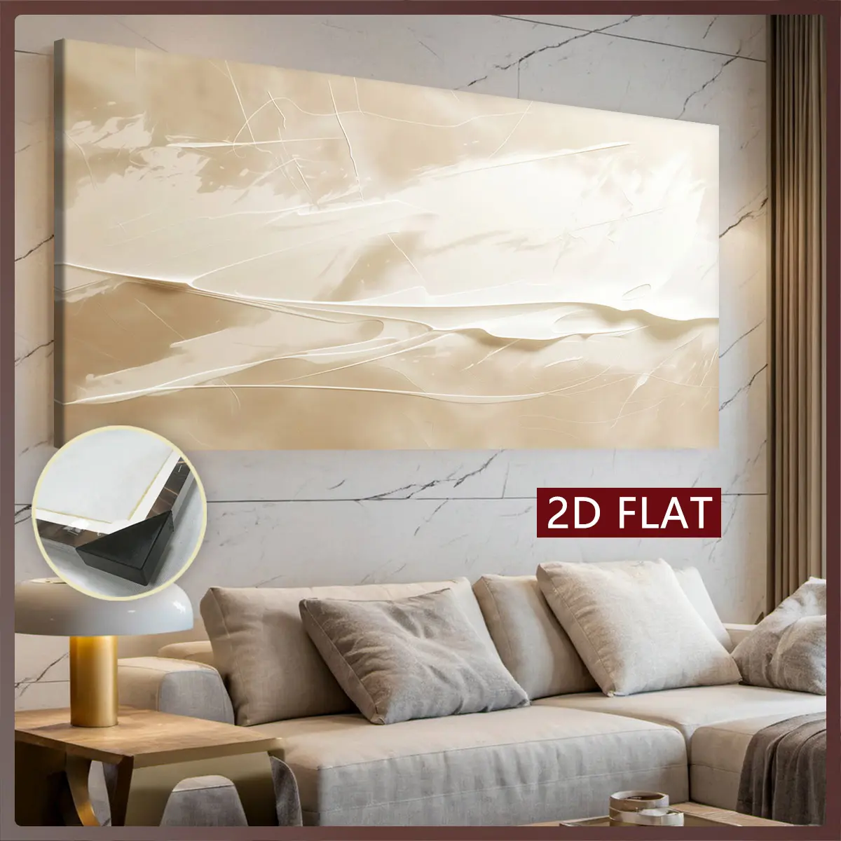 2D Flat, 1pc Modern Abstract Beige Fluid Texture Wall Art Painting - Horizontal Wrap-Around Canvas Wood Framed Ink Art Poster, Neutral Beige /Outdoor for living Room, Bedroom, Office Decor - Horizontal Line Art for large Walls,