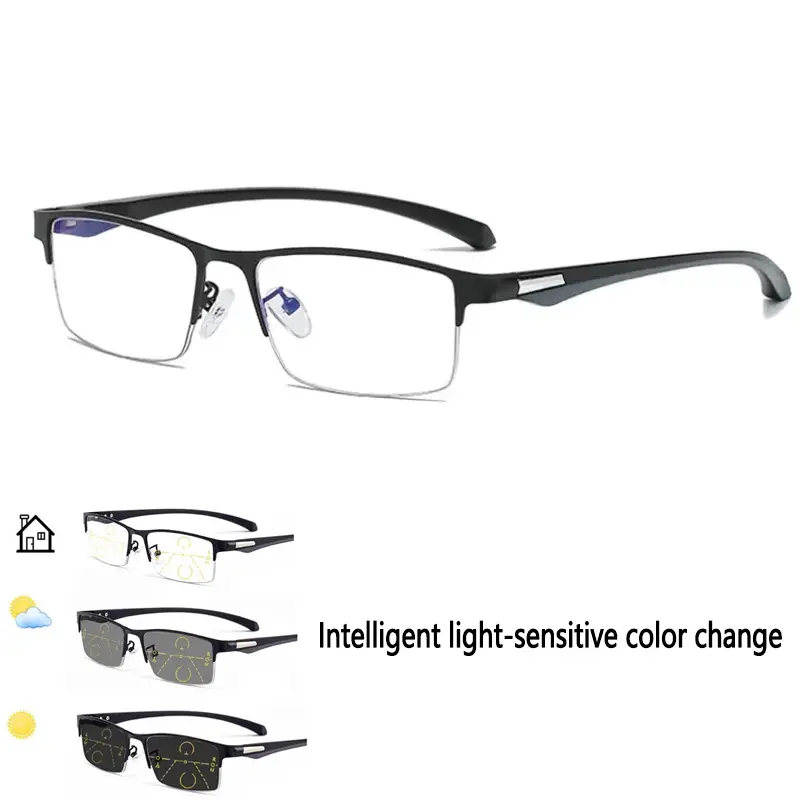 2026 3 in 1 Progressive Reading Glasses for Adults Lightweight Multifocus Design Semi Rim Metal Frame Suitable for Computer Work Reading and Outdoor Use Comes with Protective Case clear lens golf unisex sport sunglass squar,P,Unbreakable,Sports,Sungla,hd,